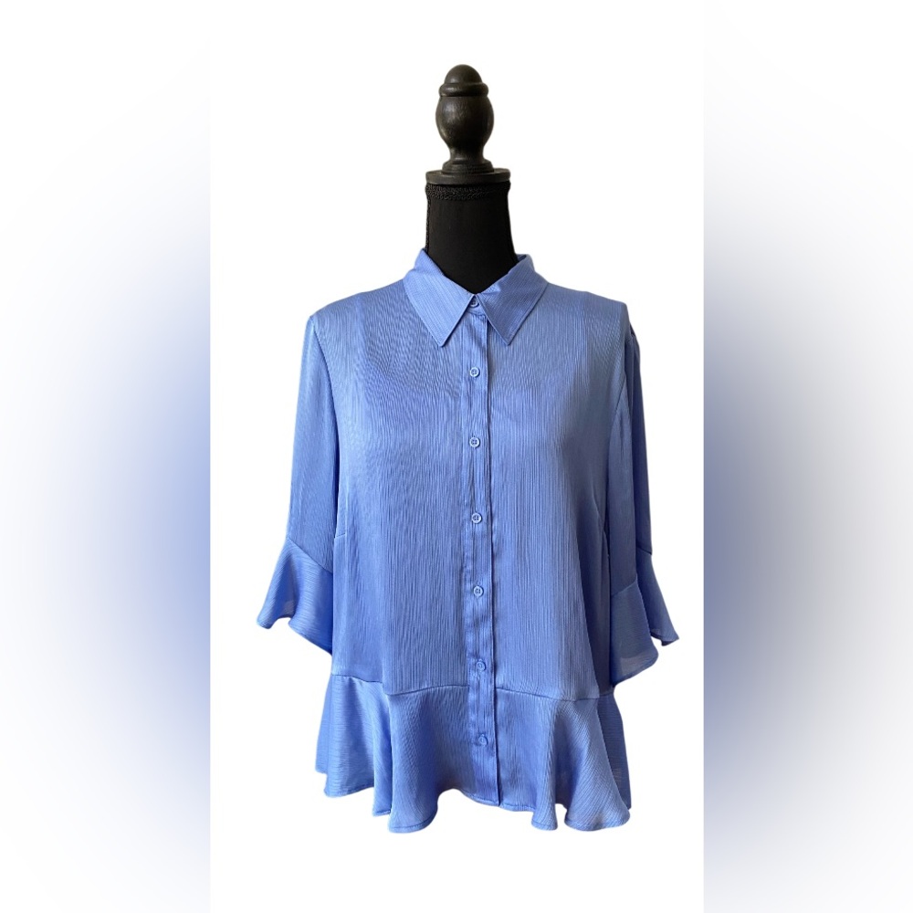 Nine West Light Blue Blouse with Ruffled Hem